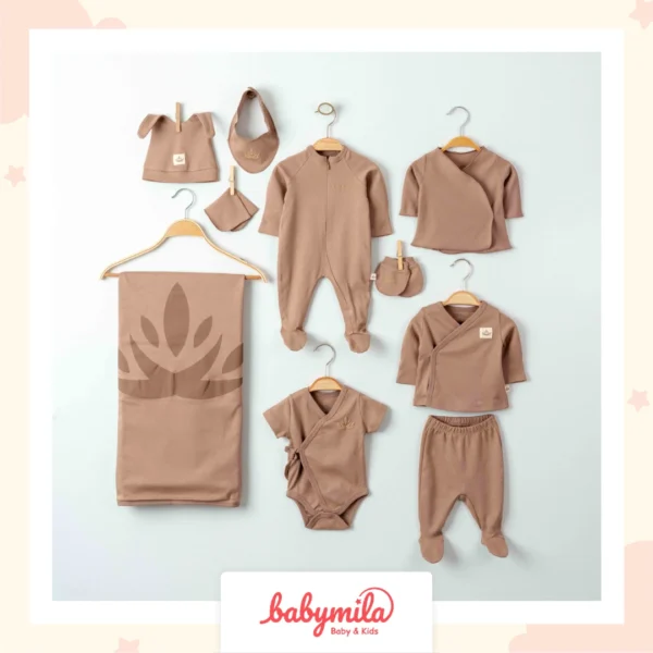 Eslenza Organik 10 Parçalı Hastane Çıkış Seti Kahve