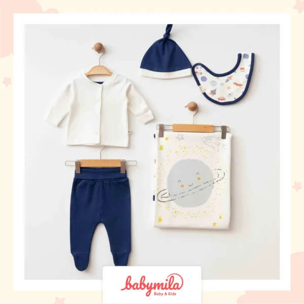 Eslenza Uzay Baskılı 5 Parça Hastane Çıkışı Lacivert